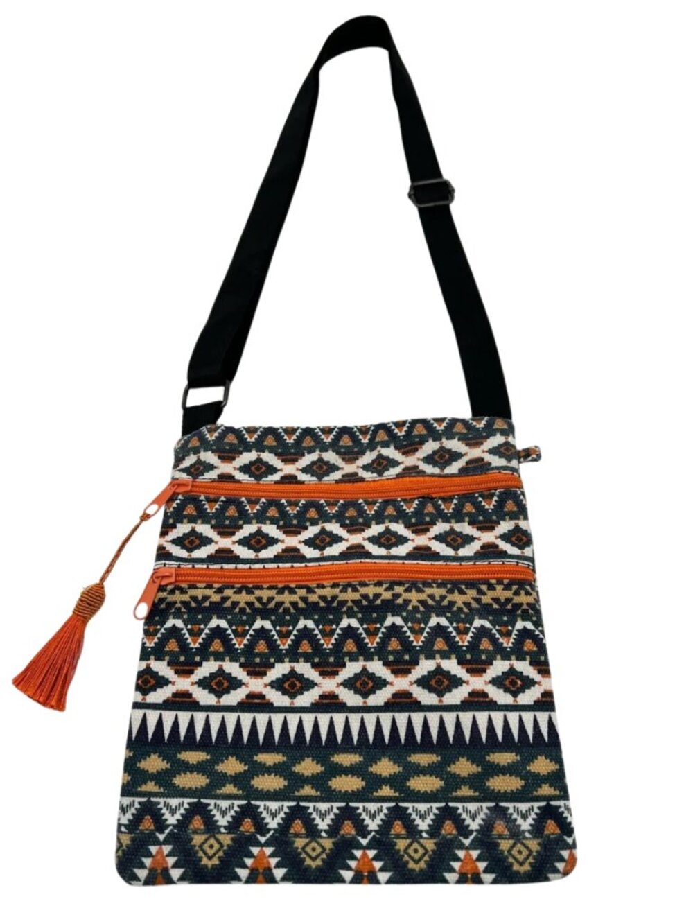 Boho Pattern Crossbody Adjustable Shoulder Purse Bag in Orange and Navy